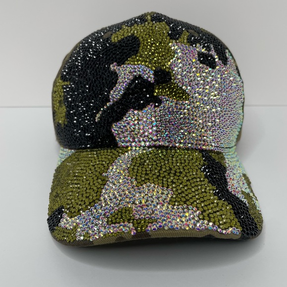 Rhinestone Camo Baseball Hat - Olive Green & Black main image 6